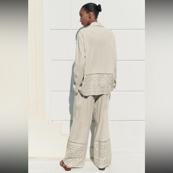 Zara linen Blend embroidered eyelets blazer - Picture 4 of 11